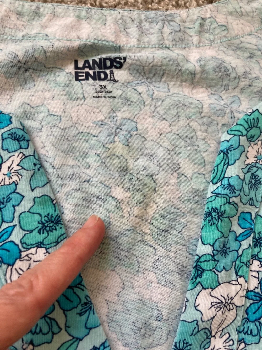 Lands' End Cotton Floral Knit Shift Dress Stretch Sleeveless Split V neck sz 3X - Picture 13 of 13